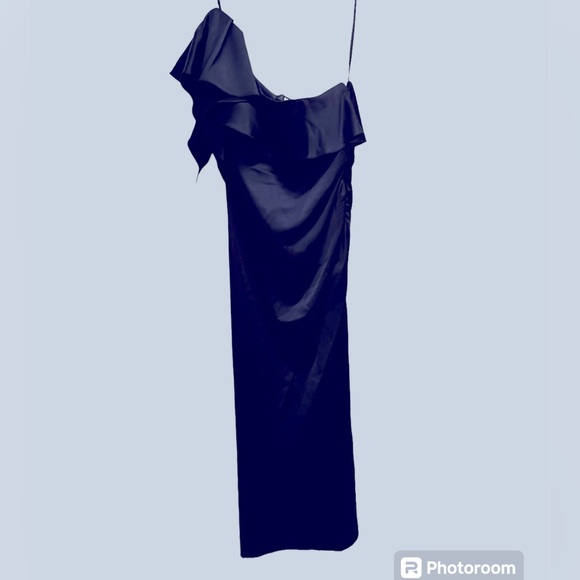 Melanie Lynn One Shoulder Navy Gown - Picture 1 of 9